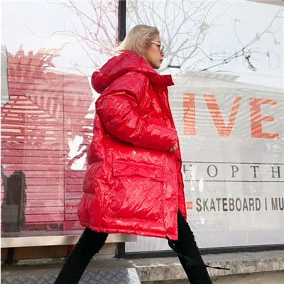 Red Big pocket Женская зимняя куртка-парка, модное пальто с капюшоном, толстое теплое пальто, женские свободные куртки больших размеров, зимнее пальто, парка, уличная одежда - Цвет: Red Big pocket