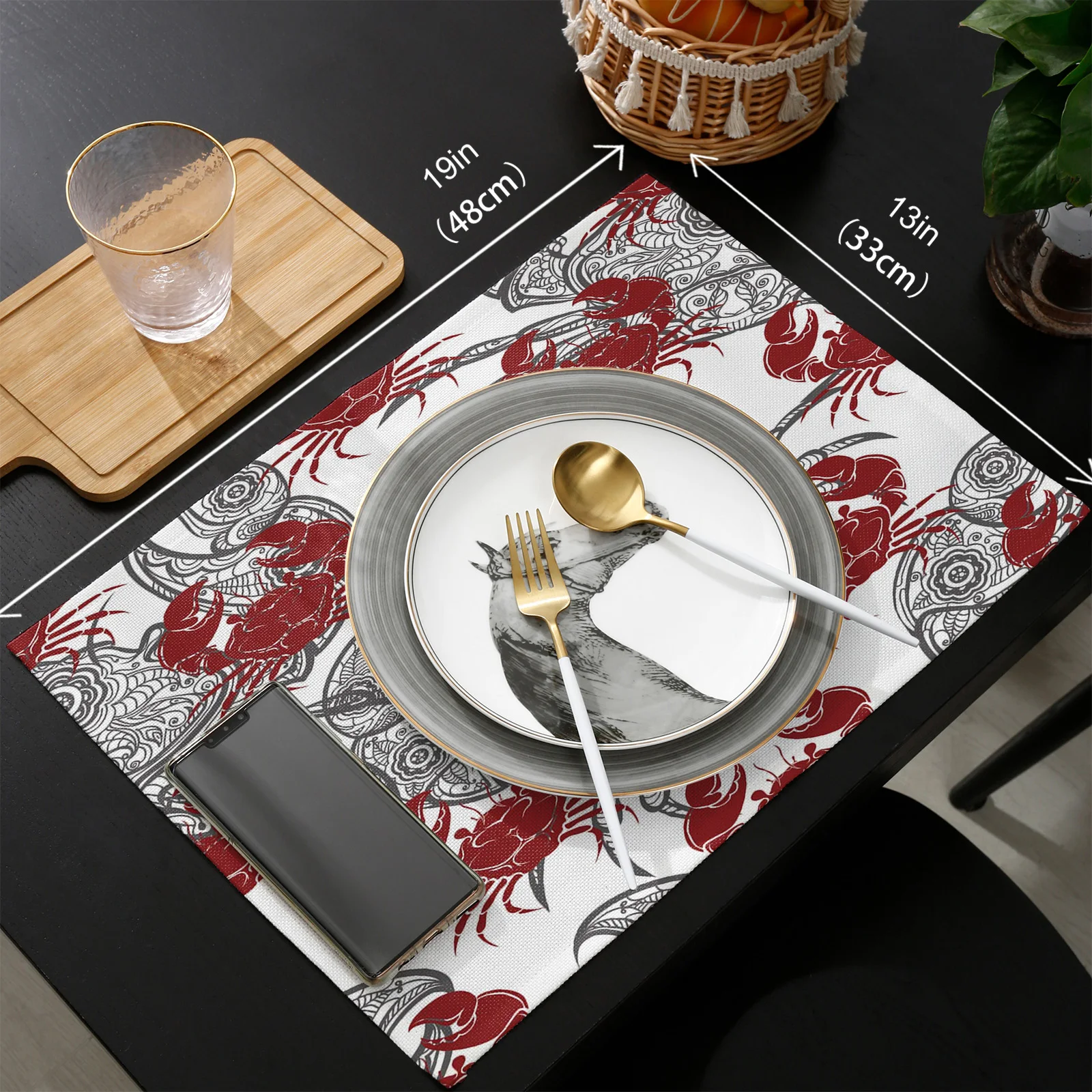 

Animal Red Crab Table Runner Placemats Set Wedding Table Decoration Table Runner for Kitchen Dining