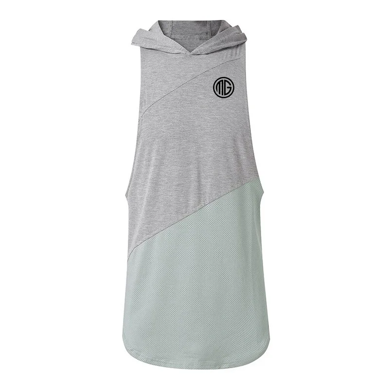 grey hooded Бодибилдинг Стрингер майка с капюшоном мужская спортивная одежда фитнес мужские жилеты без рукавов хлопковые майки - Цвет: grey hooded