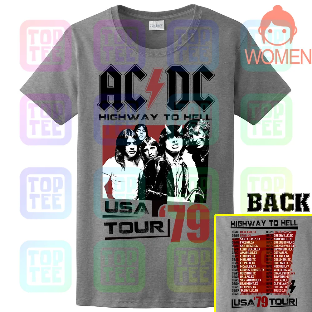 WOMEN-GRAY ACDC Highway to Hell USA Tour 1979 Мужская футболка Винтаж Рок-Группа Альбом Мерч - Цвет: WOMEN-GRAY