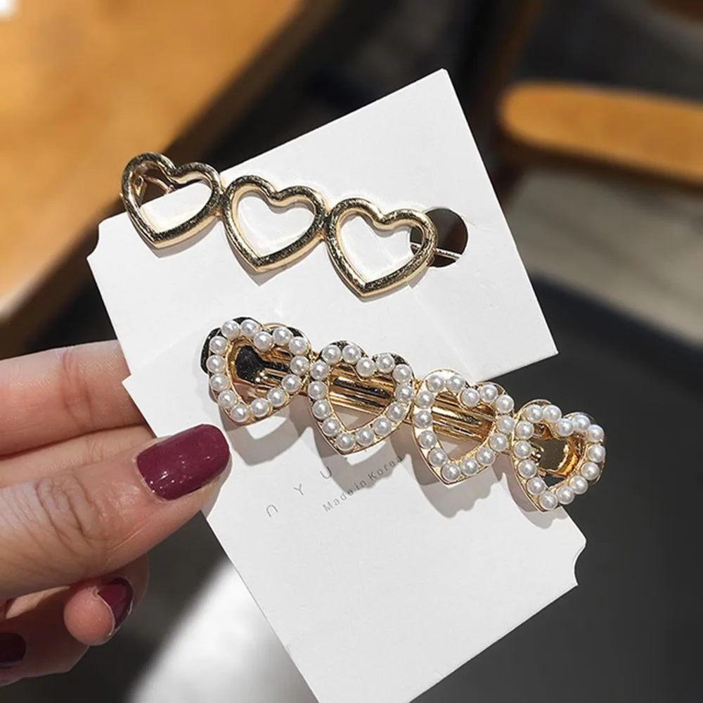 

Alloy Heart Pearl Hair Clip Hollow Hairpins Women Girls Bangs Side Barrette Hairgrips Headwear DIY Makeup Styling Accessories