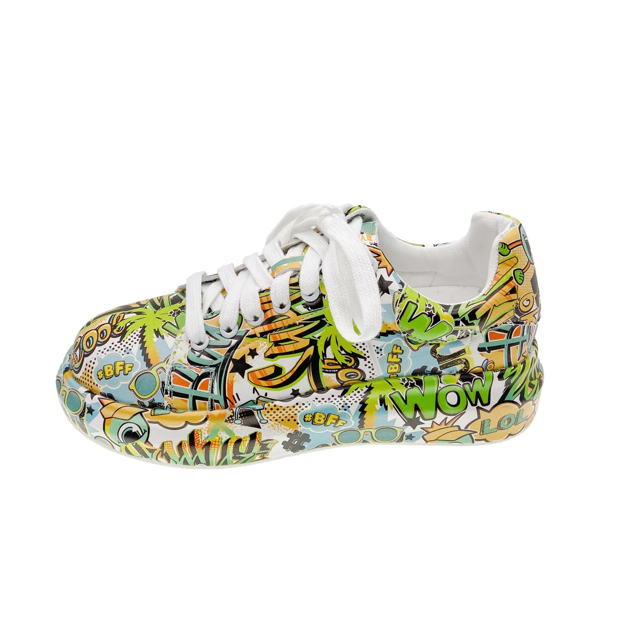 

HOT Women Sneakers 2021 New Fashion Graffiti Vulcanized Shoes Women Pu leather Platform Shoes Women Lace up Casual Shoes Green