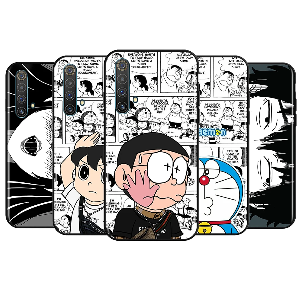 

Cute Doraemon Couples For OPPO Realme Narzo 30 20 8 8i 7 6 5 3 2 Pro Global 5G Soft TPU Silicone Black Phone Case Cover