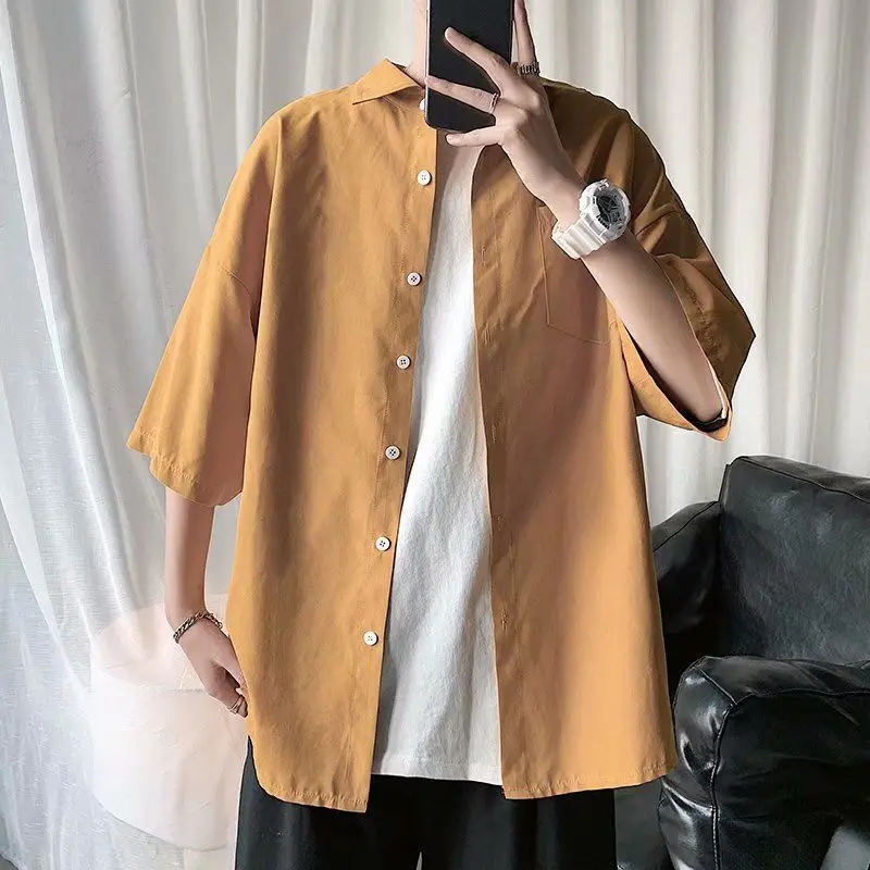 Spring Autumn Pure Shirt Men's Casual Long Sleeve Shirt High QualityMen's Casual Stand-Up Collar Loose Shirt Men tops Oversize