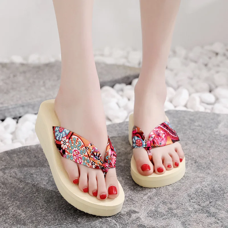

Women's Slippers 2021 The New Listing Flip Flop Bohemian Style Summer Fashion High Heel Beach Sandals 3 Colors Available