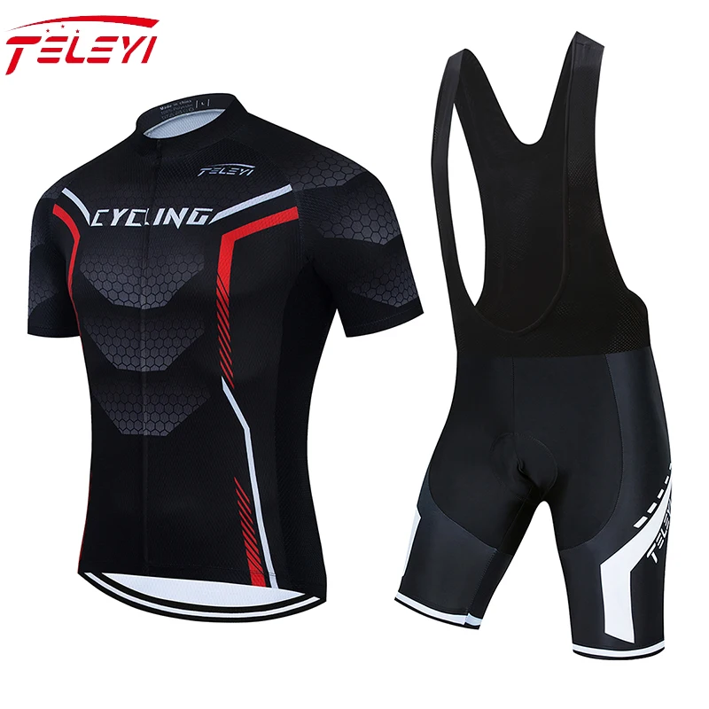 

2022 black TELEYI Bicycle Team Short Sleeve Maillot Ciclismo Men's Cycling Jersey Summer breathable Cycling Clothing Sets