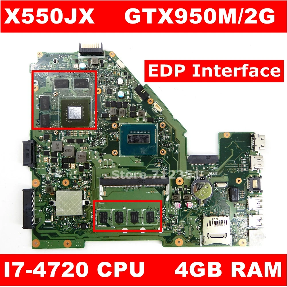 X550JX MB._ 4G/I7 4720HQ/AS GTX950M 2 Гб Maniboard для Asus X550JK X550JD ZX50J X550J A550J FX50J X550JF Материнская плата