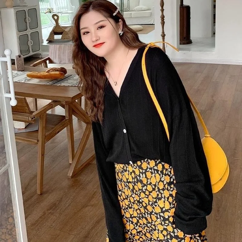 

Cardigan Women Large Size 4XL Green Top Long Sleeve Casual All-match Korean Fashion Harajuku Cute Summer Simple Loose Sweet Chic