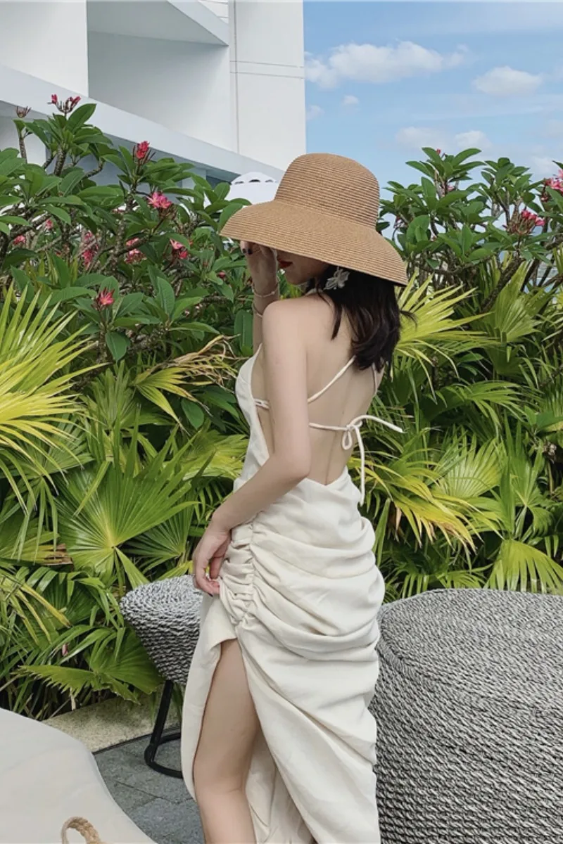 

2021 Travel seaside vacation beach skirt irregular sexy backless dress female summer
