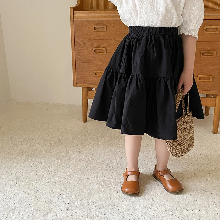 

Summer Cute Little Princess Solid Color Billowing Skirts Cotton Casual All-match Skirt 1-7y