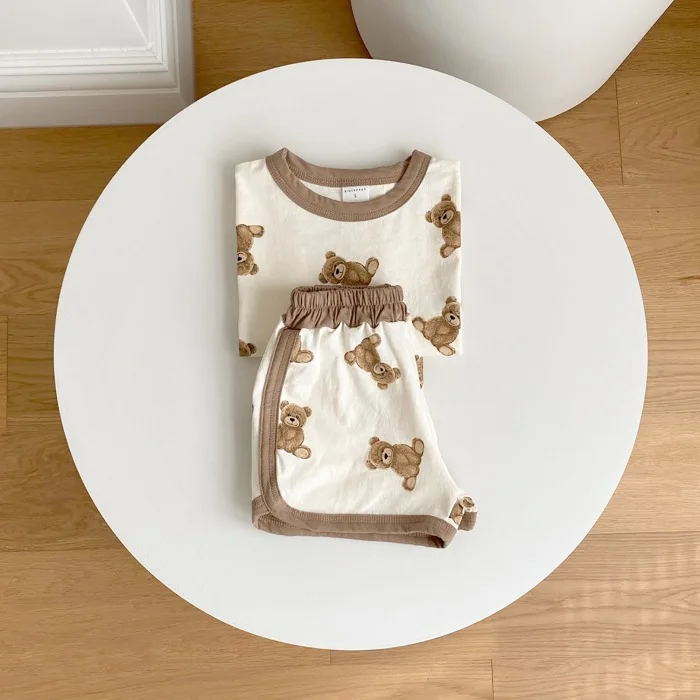 

Baby summer short sleeve printed T-shirt + shorts set for boys and girls two piece set summer