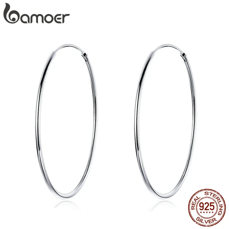 

BAMOER 2019 Big Hoop Earrings for Women Sterling Silver 925 Jewelry Female Fashion Woman Earrings 39mm Fine Jewelry SCE598