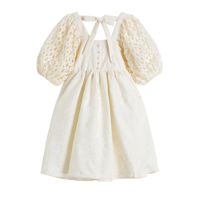 Элегантное жаккардовое плиссированное платье с пышными рукавами Новинка лета 2021