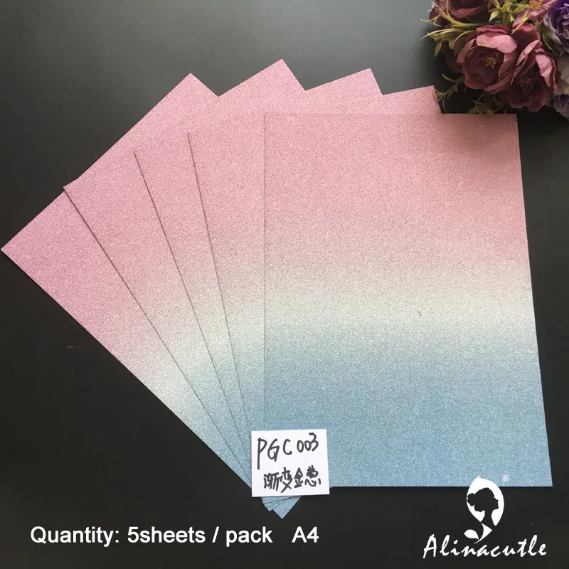 5 листов Розовый Серебряный Синий Премиум Омбре блестящая карта A4 250gsm бумага