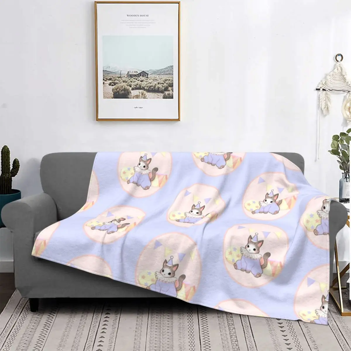 

Manta de gato payaso, colcha de cama a cuadros, colcha de muselina 135, manta Kawaii, ropa de cama y fundas