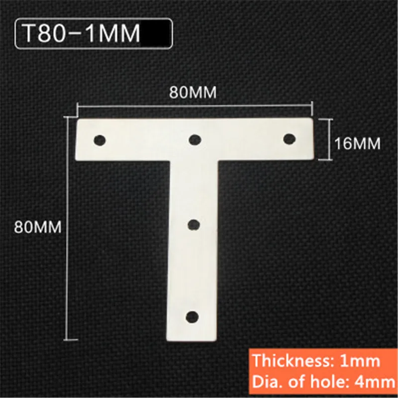 T80-1mm 5 шт./лот из нержавеющей стали Гладкий угловой кронштейн сатин L T Форма доска поддержка угловой кронштейн мебельная фурнитура разъемы - Цвет: T80-1mm