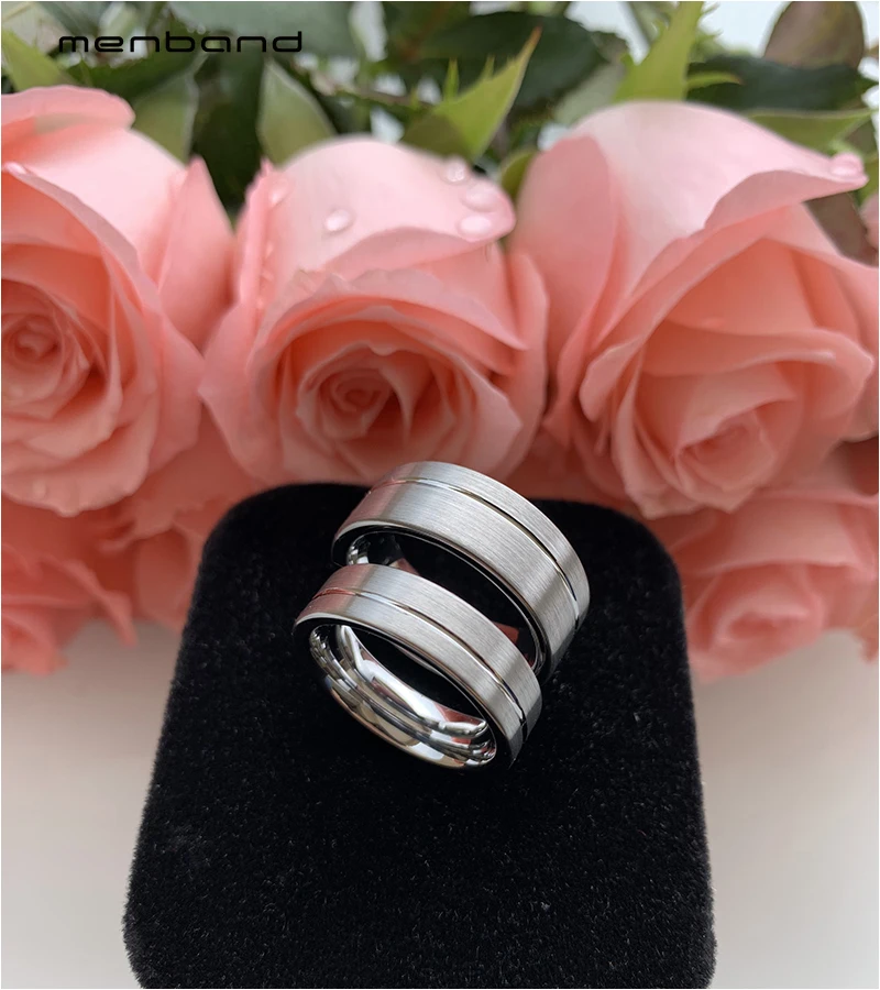 Кольцо вольфрамовое плоское с офсетной рифленой и матовой отделкой 6 мм 8