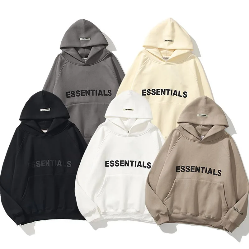 

Couple ESSENTIALS 3D Reflective Letters Hoodies Woman Fashion Basic Cotton Oversized Hooded Sweater Solid Fleece Fall Outewear