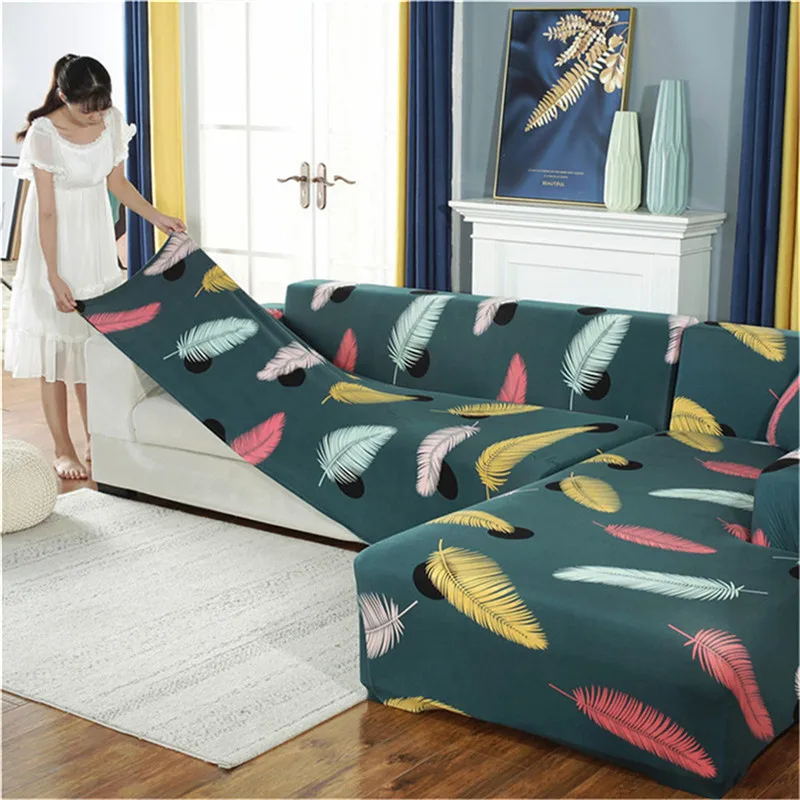 Эластичный чехол для дивана с принтом современный из спандекса угловой кушетки