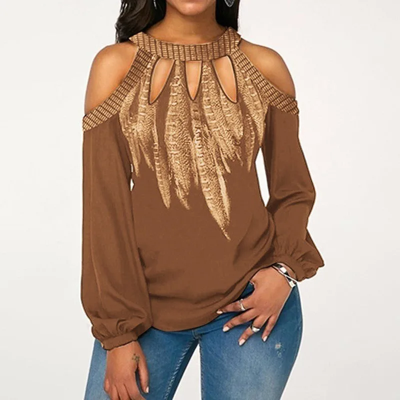 

Autumn Long Sleeve Shirt Women Vintage Tops and Blouses 2019 Off Shoulder Casual Print Office Lady Blouse Women Blusas Plus Size