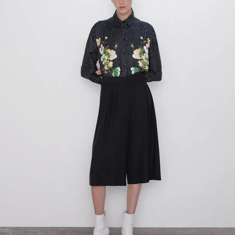 Женская блузка в горошек Za осенняя рубашка с длинными рукавами и цветочным