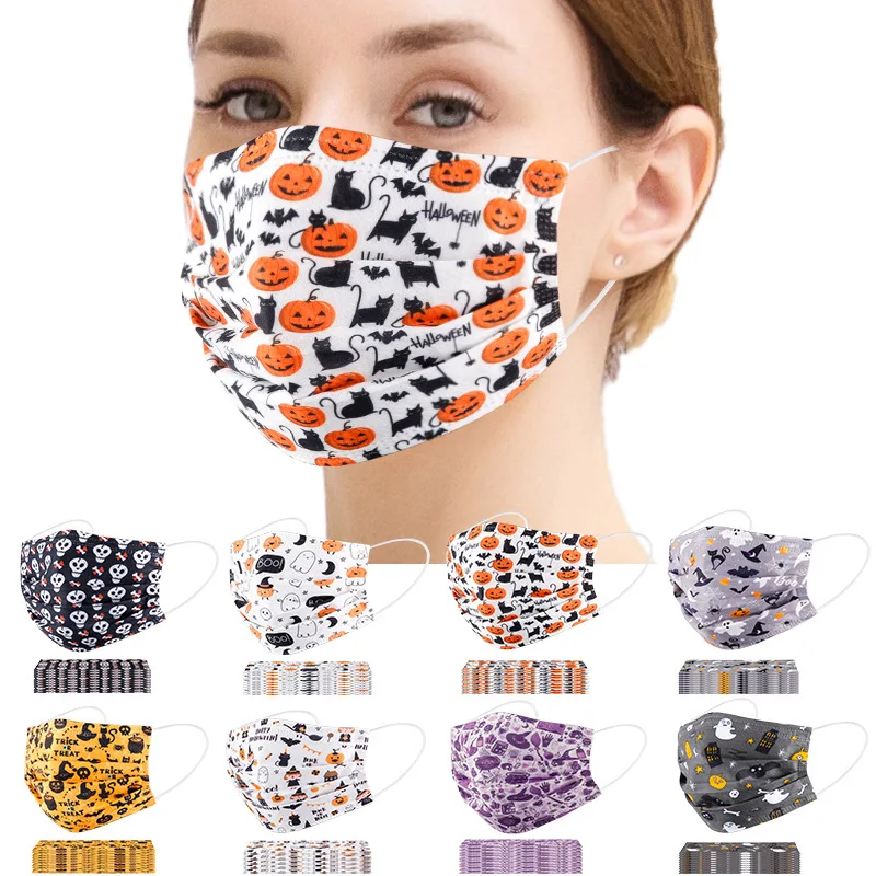 

10pc Adult Disposable Face Mask Masque Halloween Cosplay Print Mascaras Masks 3ply Ear Loop Mascarillas mask Mondkapjes