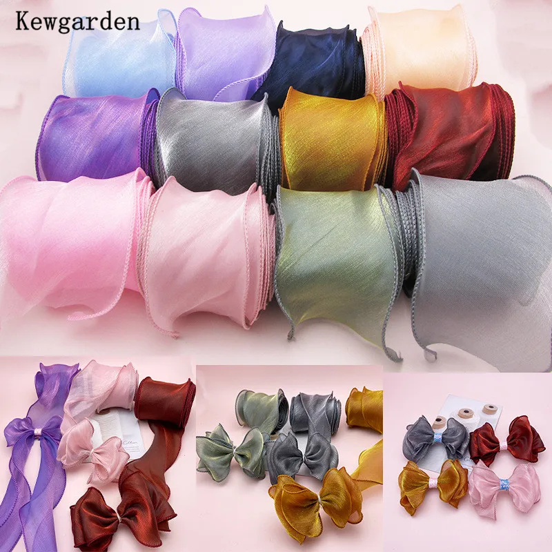 

Kewgarden Wholesale Handmade Tape DIY Hairbow Accessories Packing Riband 2" 50mm Wave Hemming Shiny Organza Ribbon 35 Meters