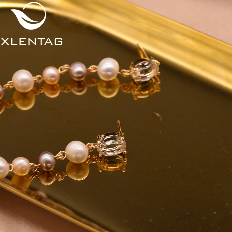 Длинные серьги XlentAg с натуральным пресноводным жемчугом для женщин девушек