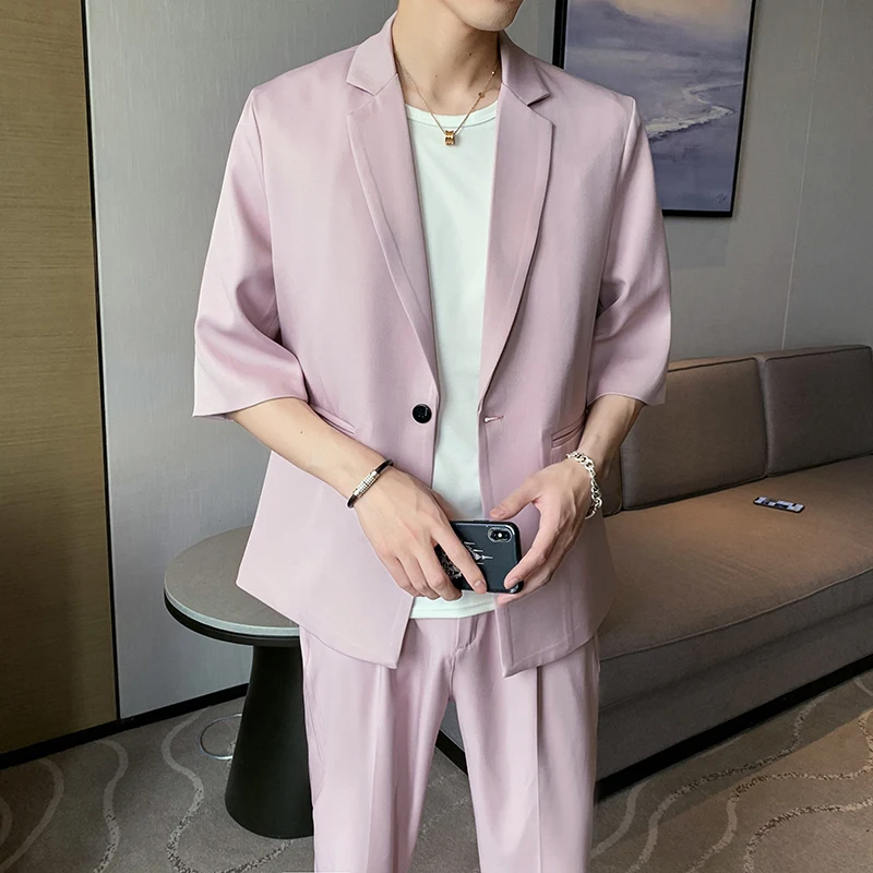 High Quality Wedding Suits for Men 2021 Fashion Party Dress Clothes Teens 2 pieces sets Solid Color Blazers Oversized Streetwear