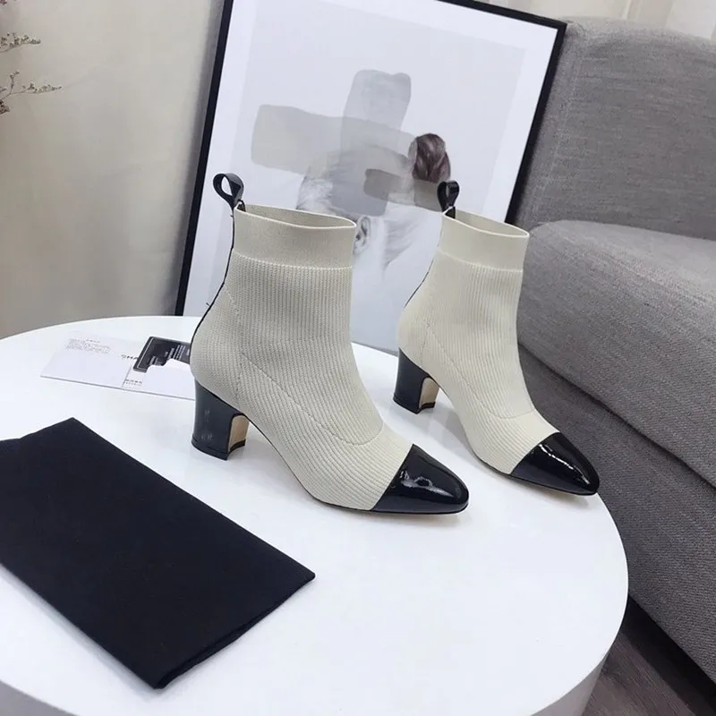 Beste Echt Leer Mid Hak Vrouw Enkellaarsjes Puntschoen Stretch Stof Dames Schoenen Luxe Designer 2020 Nieuwe Zapatos De Mujer