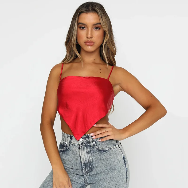 

2021 Summer Beach Style Aesthetic Cami Top Women Triangle Tanks Clothes Sleeveless Backless Sexy Spaghetti Strap Halter Tops