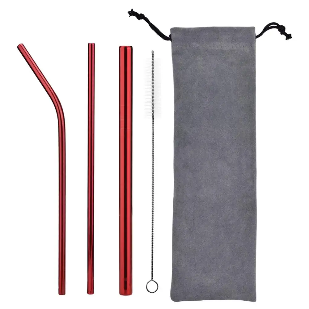 5pcs red 8 шт./лот многоразовая Питьевая металлическая соломинка из нержавеющей стали с 3 чистящими щетками для дома вечерние аксессуары для барной посуды - Цвет: 5pcs red