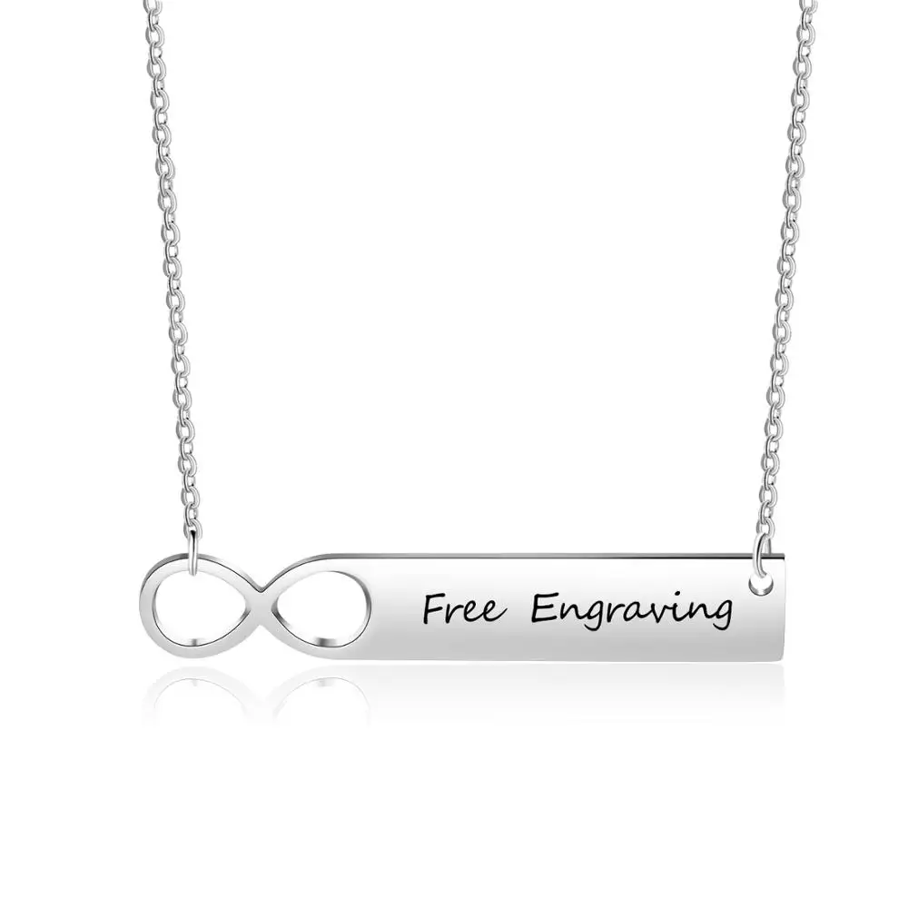 Персонализированное ожерелье бесконечности бар выгравированное имя Женская