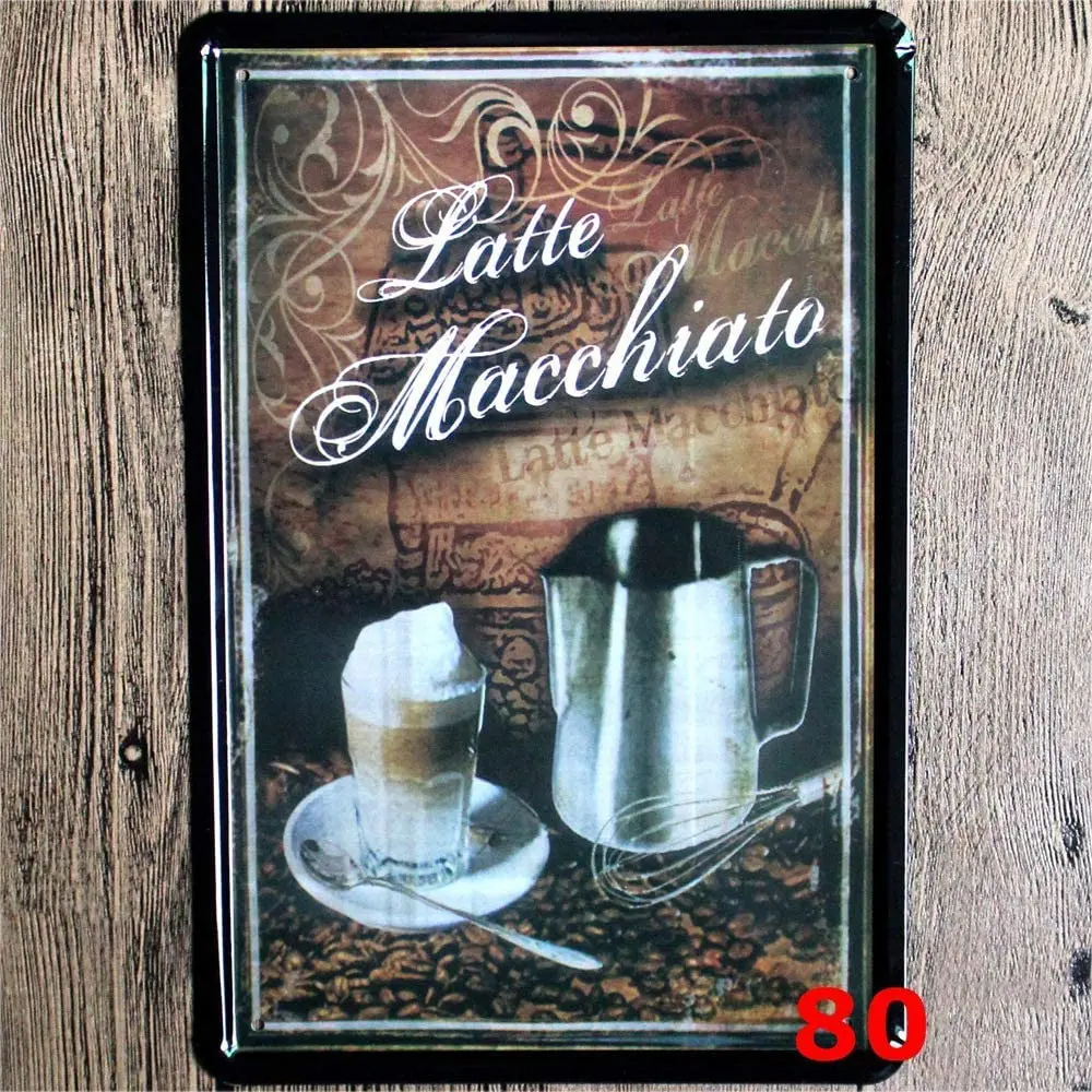 

Latte Macchiato кофе, новинка, парковка, ретро металлический фотопостер, Настенный декор, искусство, потертый шик, подарок
