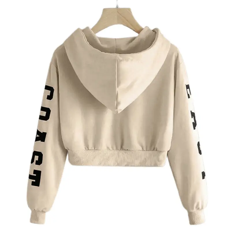 

Womens Casual Cropped Hooded Hoodies Ladies Baggy Letter Printed Sweatshirt Top
