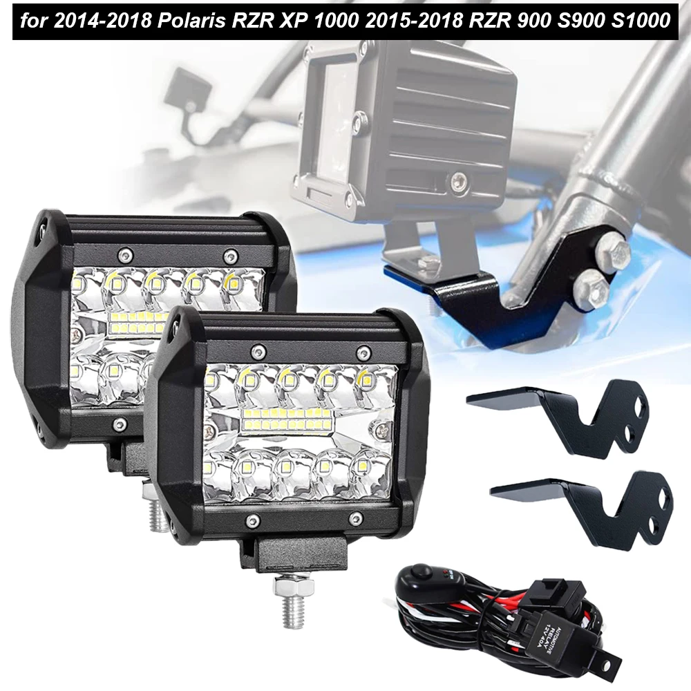 

Car Mounting Bracket Wire + 4'' inch LED Light Bar/Work Light Fog Lamp Holder for 2014-2018 Polaris RZR XP 1000 900 S900 S1000