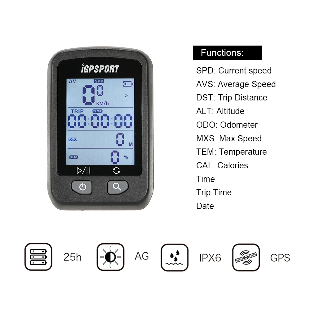 

iGPSPORT Rechargeable IPX6 Waterproof Auto Backlight Screen Bike Cycling Cycle Bicycle GPS Computer Odometer with Mount