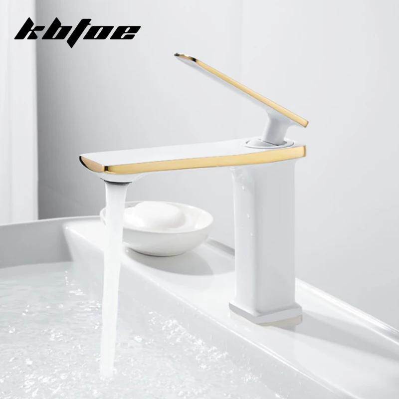 Bathroom Faucets White Gold Black Chrome Brass Basin Sink Faucet Deck Mounted Single Handle Spray Cold And Hot Water Sink Taps