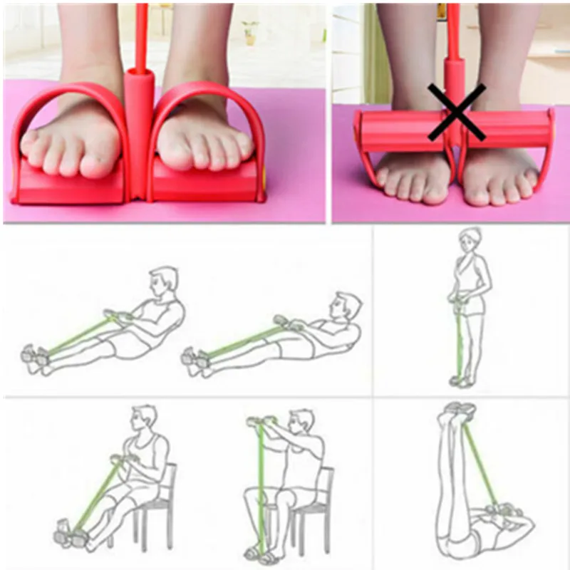 Фитнес резинка 4 трубки Эспандеры латексный Педальный Тренажер сидячий Тяговый