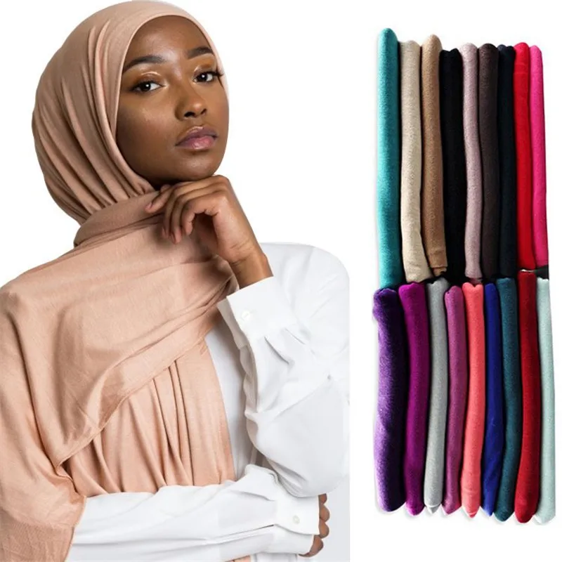 

2019 women plain bubble cotton jersey scarf Head hijab wrap solid color headband shawls foulard femme muslim hijabs store