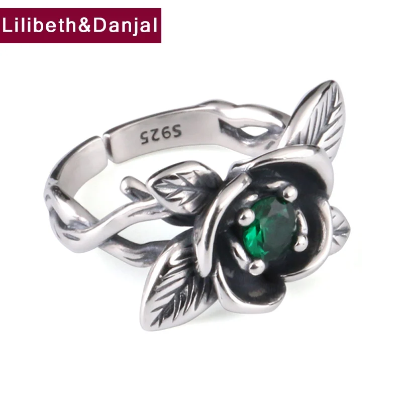 

Женское регулируемое кольцо из серебра 925 пробы, с инкрустированными зелеными звездами и цветами из искусственного циркония, модные ювелир...