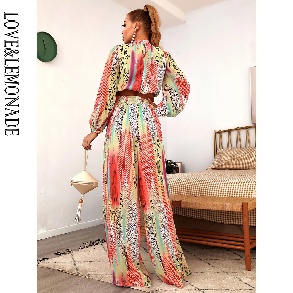 

LOVELEMONADE High-Waisted Color Snake Print Chiffon Wide-Leg Pants LM81498A