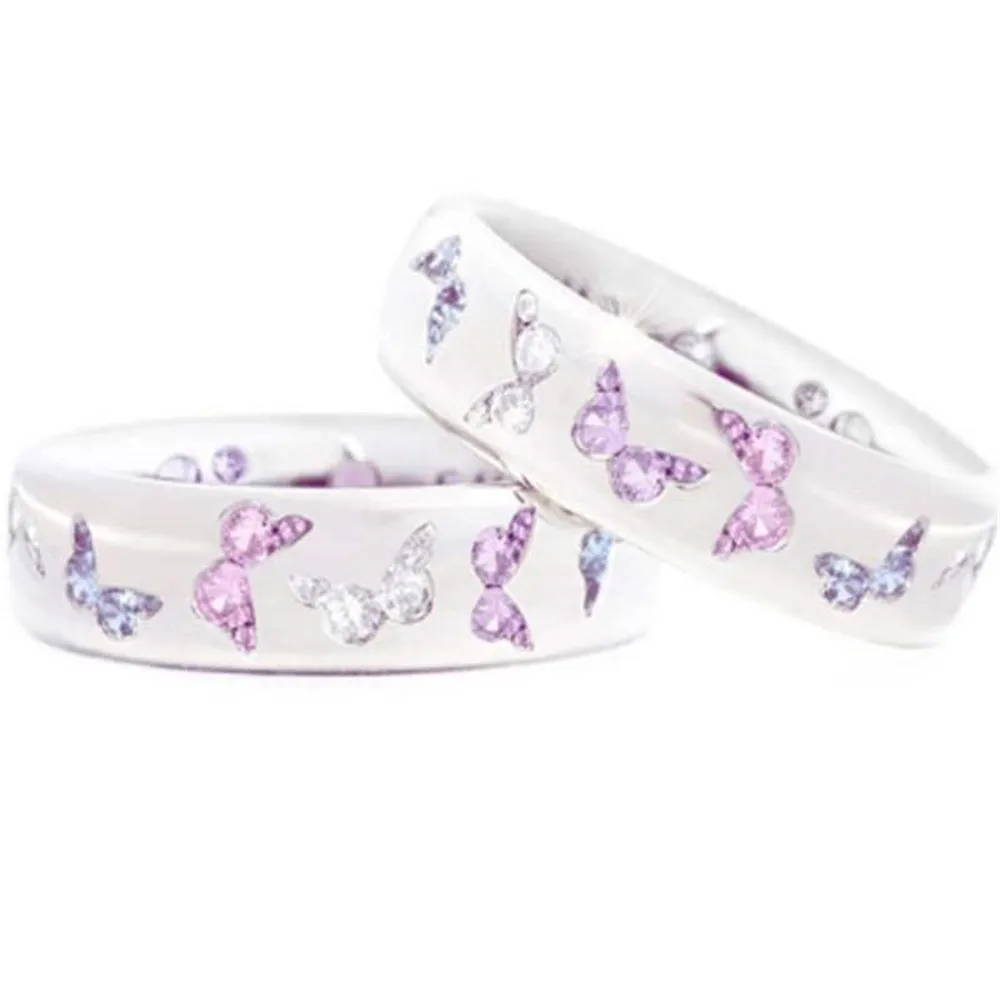 Романтические серебряные кольца с кристаллом в виде бабочки белый и синий