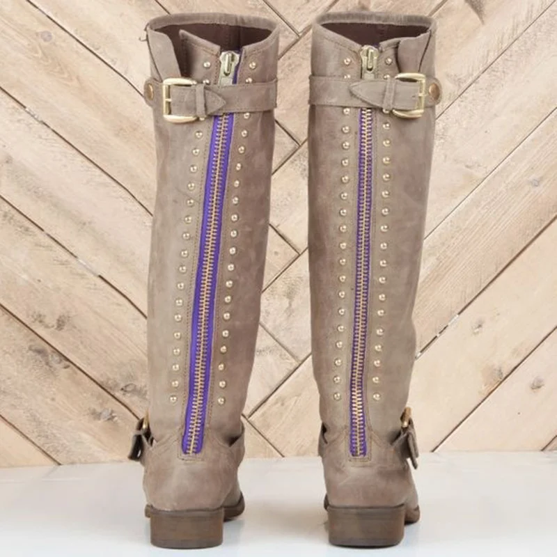 Женские Длинные хлопковые сапоги на толстом каблуке молнии до колена | Обувь