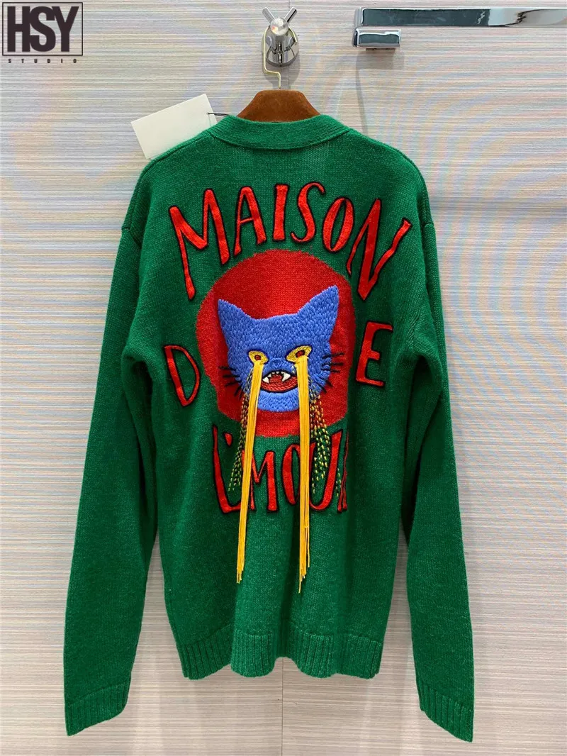 【HSY】2019 осенний Новый женский свитер с надписями нашивками в виде кота вышивкой