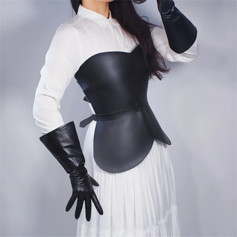 Real Leather Touchscreen Long Gloves 38cm Big Sleeves Wide Cuff Lantern Sleeve Black Male Female Unisex Free Shipping WZP26
