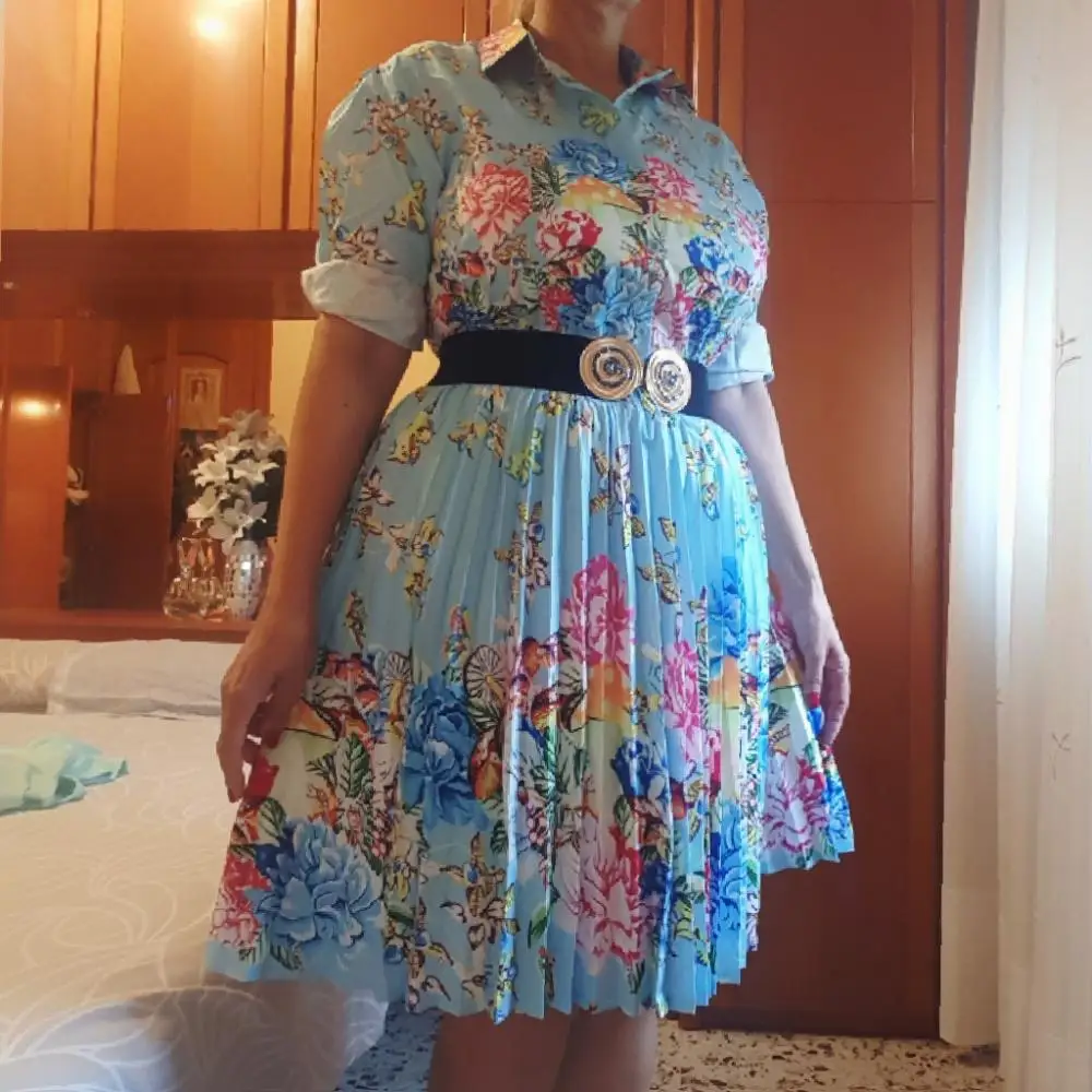 Плиссированное женское платье с цветочным рисунком повседневное офисное