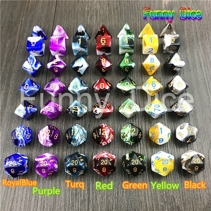 Совершенно новый 7pcs die многогранная Туманность D4 D6 D8 D10 D12 D20 набор игральных