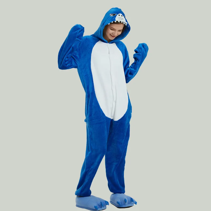 Взрослая Пижама комбинезон в виде акулы кошки медведя панды Женский костюм для