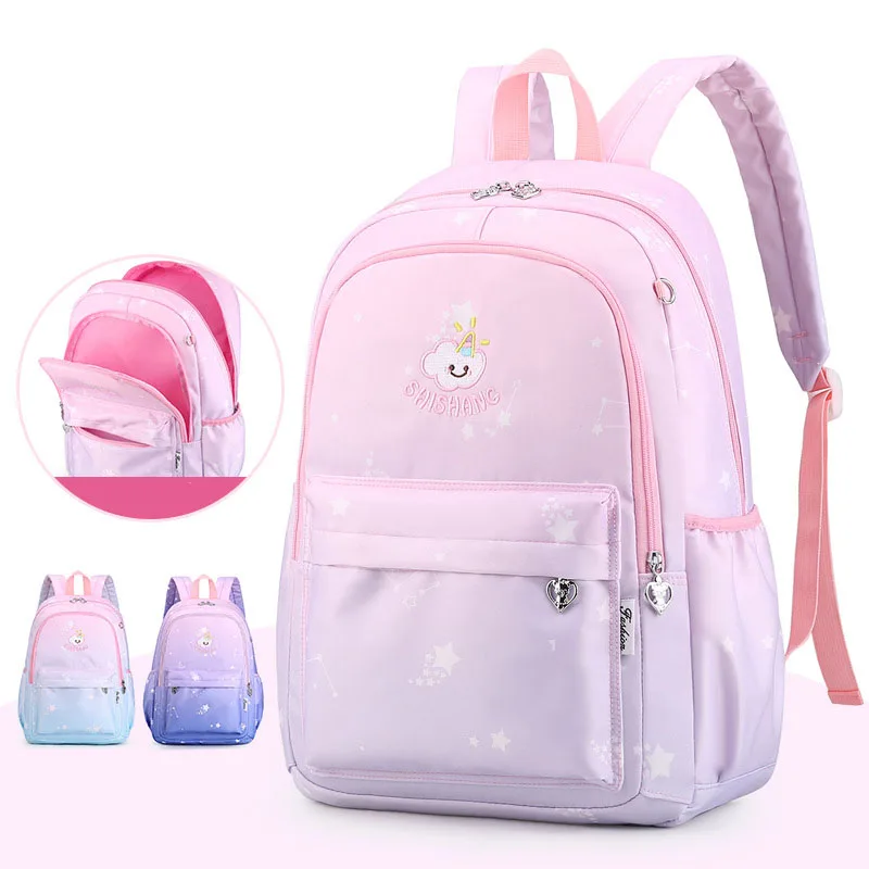 Милый детский рюкзак для начальной школы, розовая школьная сумка принцессы для девочек, нейлоновый рюкзак с изображением звездного неба, Де...